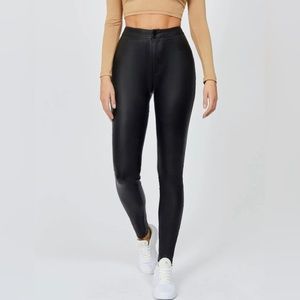Tall size fake leather high waist pants